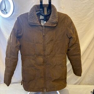 LL Bean Jacket Women’s S Goose Down Faux Suede Lined Sherpa Lined Collar Quilted